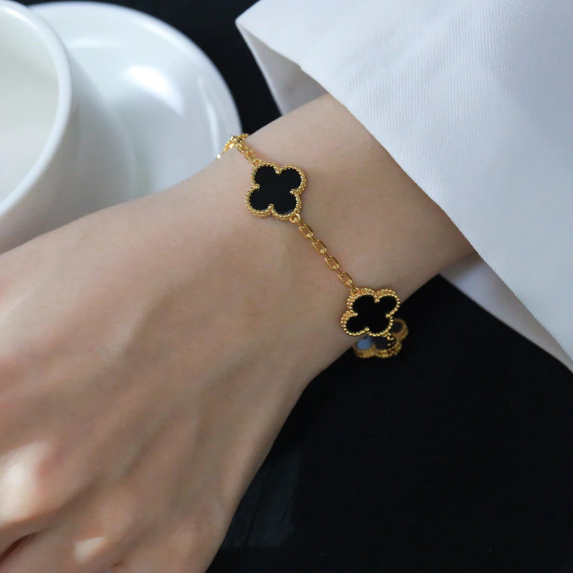 [OAK JURI]CLOVER  5 MOTIFS BLACK ONYX BRACELET