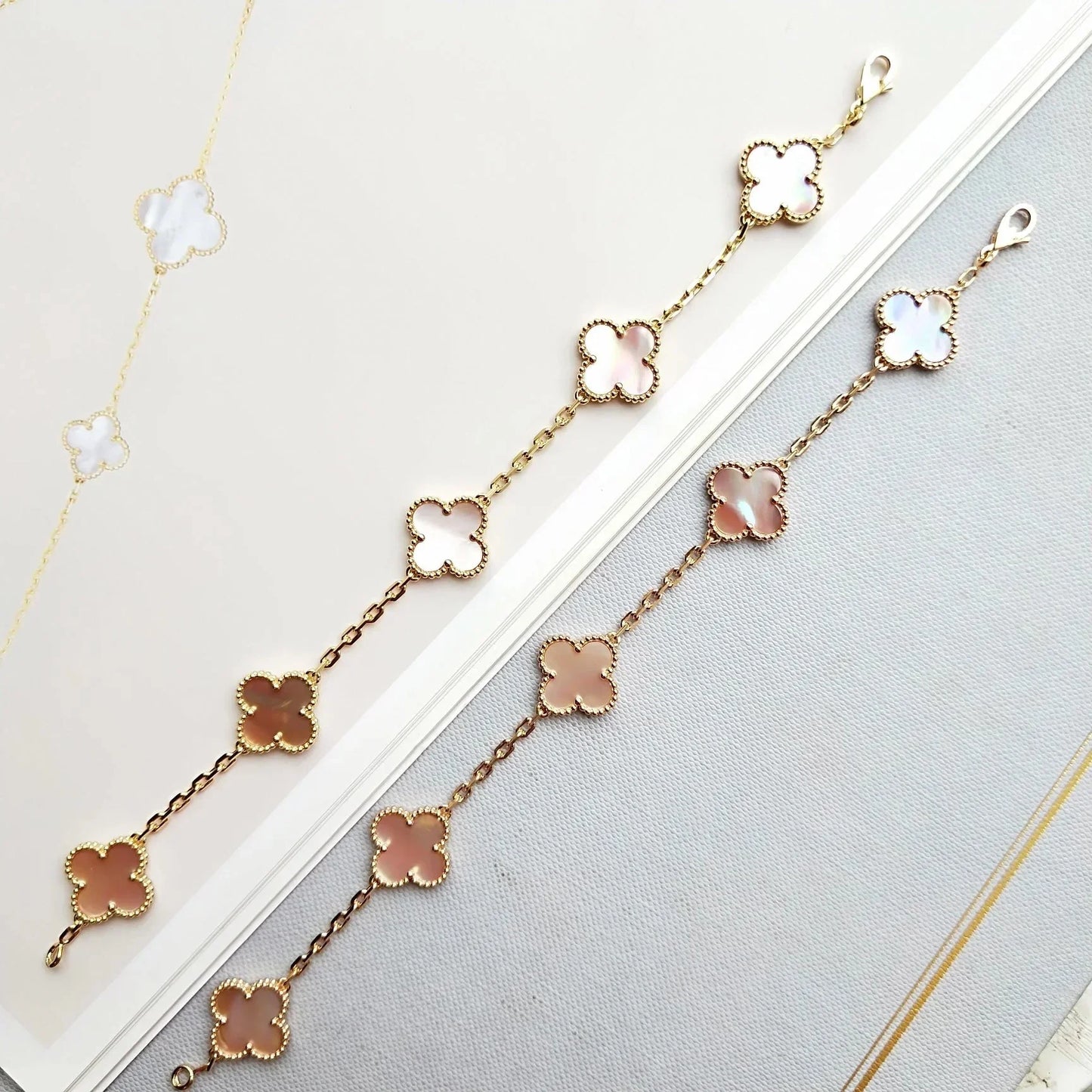 [OAK JURI] CLOVER 5 MOTIFS  PINK MOP BRACELET COLLECTION