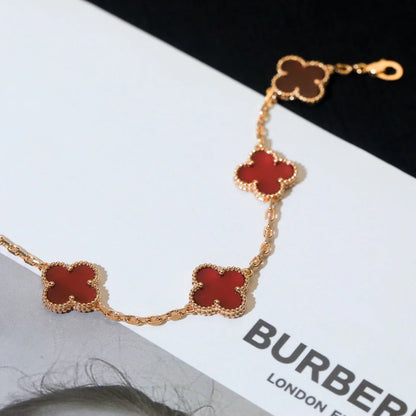 [OAK JURI] CLOVER 5 MOTIF RED CORNELIAN BRACELET COLLECTION