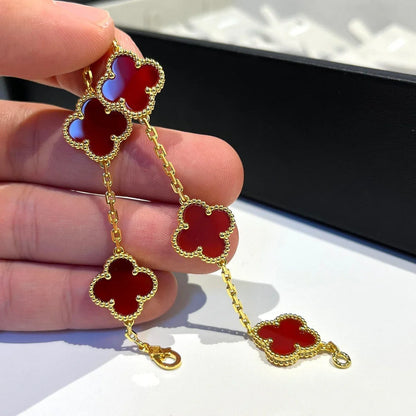 [OAK JURI] CLOVER 5 MOTIF RED CORNELIAN BRACELET COLLECTION