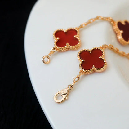 [OAK JURI] CLOVER 5 MOTIF RED CORNELIAN BRACELET COLLECTION