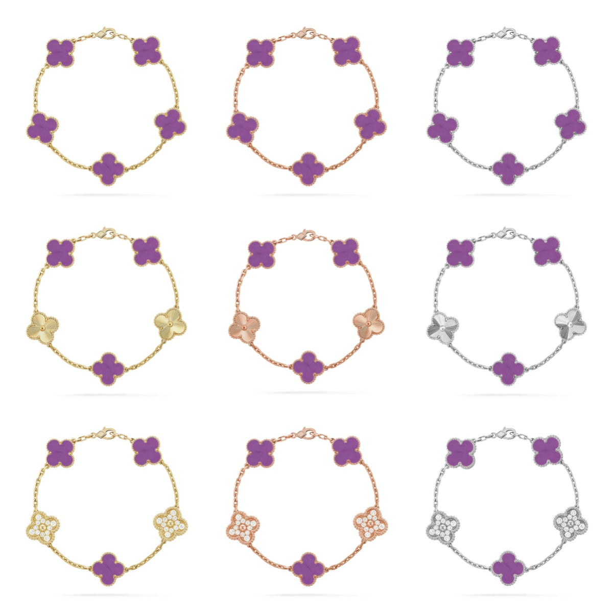 [OAK JURI] CLOVER 5 MOTIF VIOLET BRACELET COLLECTION