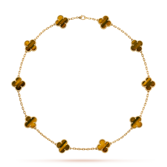 [OAK JURI]CLOVER 10 MOTIFS TIGER EYE NECKLACE