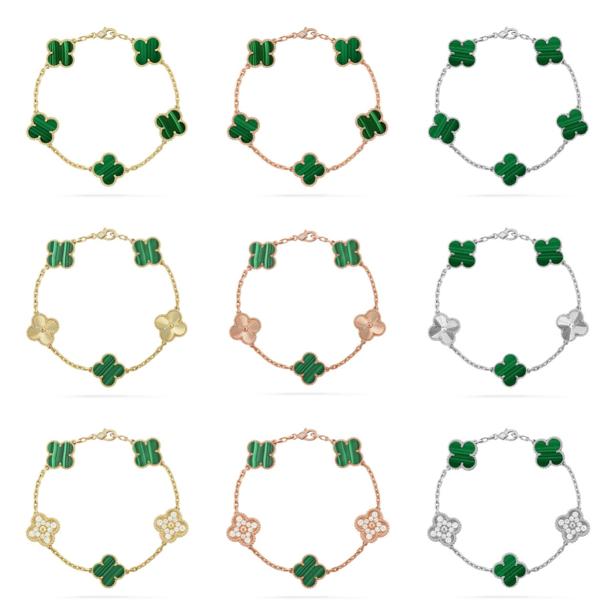 [OAK JURI] CLOVER 5 MOTIF MALACHITE BRACELET COLLECTION