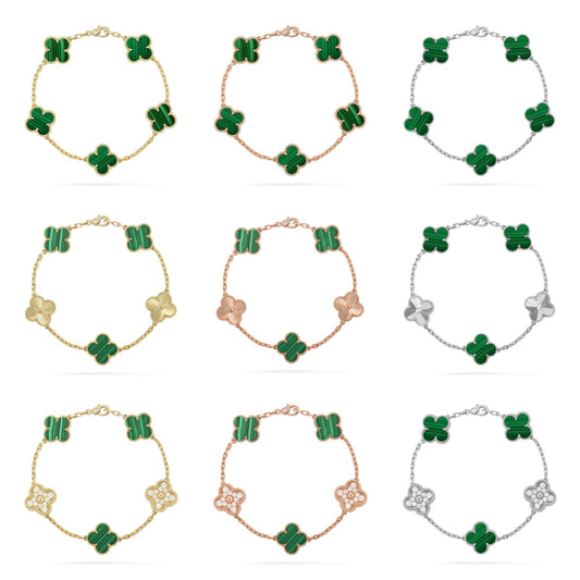 [OAK JURI] CLOVER 5 MOTIF MALACHITE BRACELET COLLECTION