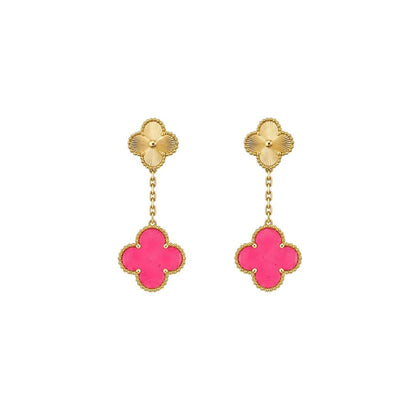 [OAK JURI]NEW CLOVER 2 MOTIF PINK ENAMEL EARRINGS