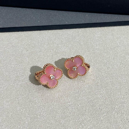 [OAK JURI]CLOVER MEDIUM 1 DIAMOND PINK EARRINGS