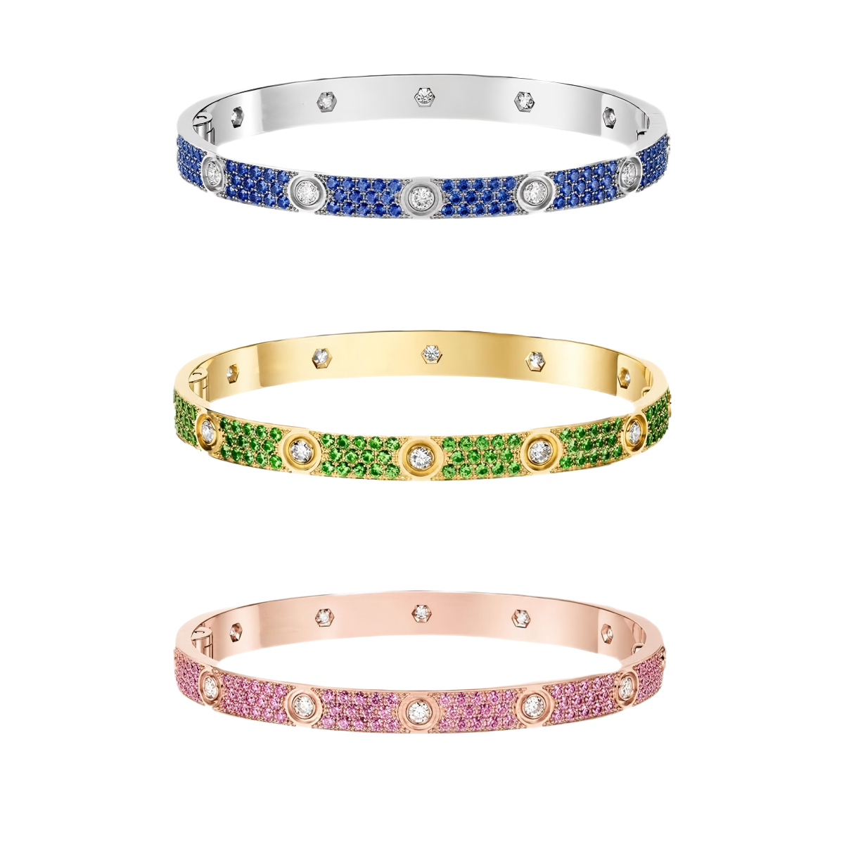 [OAK JURI]2026 PAVE GEMSTONE LOVE BRACELET 6.1MM 10 DIAMONDS