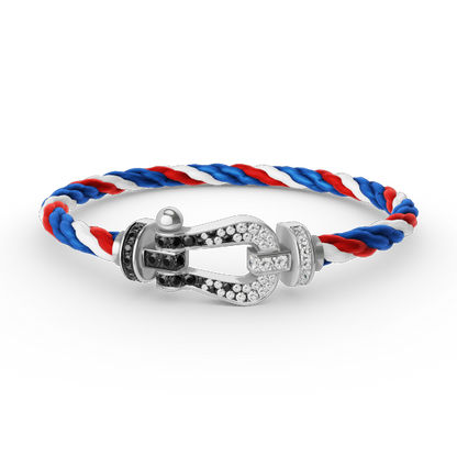 [OAK JURI]FORCE LARGE HORSESHOE BLACK WHITE DIAMOND BRACELET SILVER