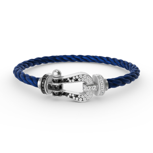[OAK JURI]FORCE LARGE HORSESHOE BLACK WHITE DIAMOND BRACELET SILVER
