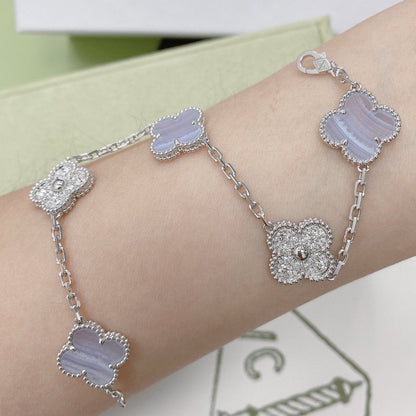 [OAK JURI]CLOVER  5 MOTIF DIAMOND PURPLE CHALCEDONY BRACELET SILVER