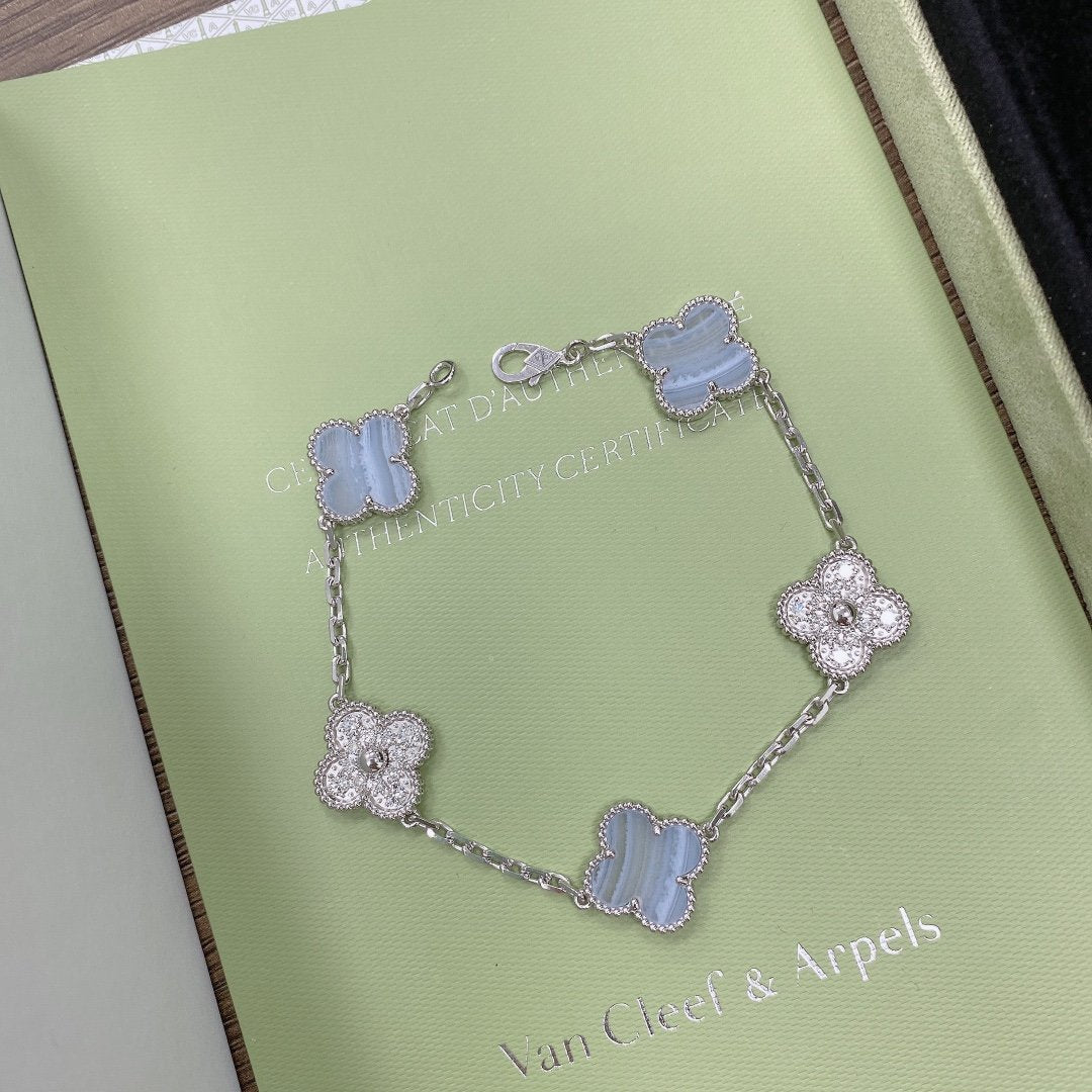 [OAK JURI]CLOVER  5 MOTIF DIAMOND PURPLE CHALCEDONY BRACELET SILVER