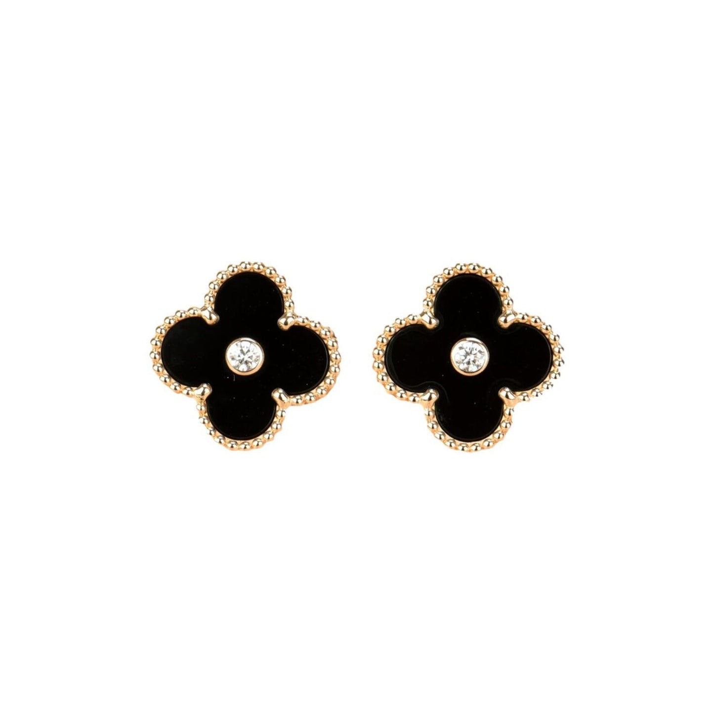 [OAK JURI]CLOVER MEDIUM 1 MOTIFS ONYX DIAMOND EARRINGS