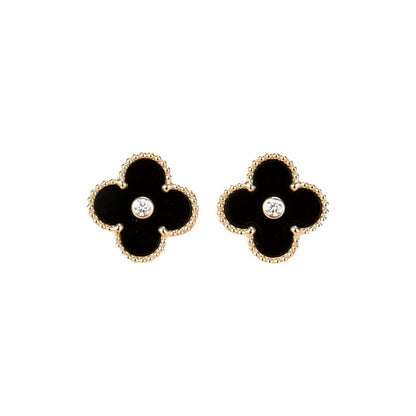 [OAK JURI]CLOVER MEDIUM 1 MOTIFS ONYX DIAMOND EARRINGS