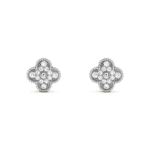 [OAK JURI]CLOVER 1 MOTIFS DIAMOND STUD EARRINGS SILVER