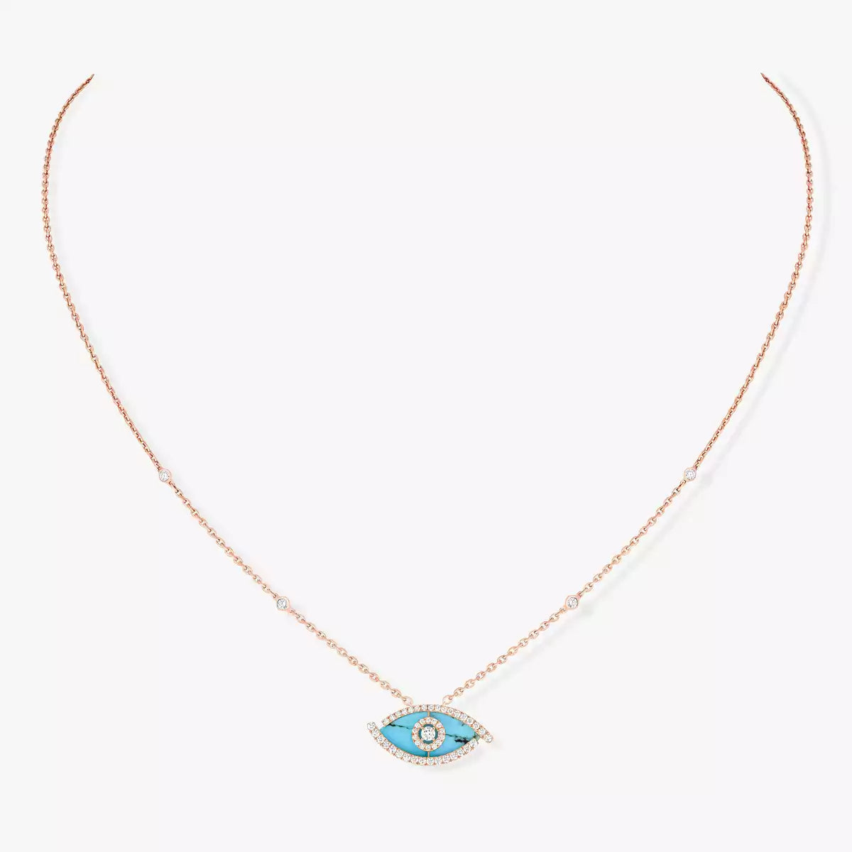 [OAK JURI]Lucky Eye Diamond Necklace in Rose Gold and Turquoise