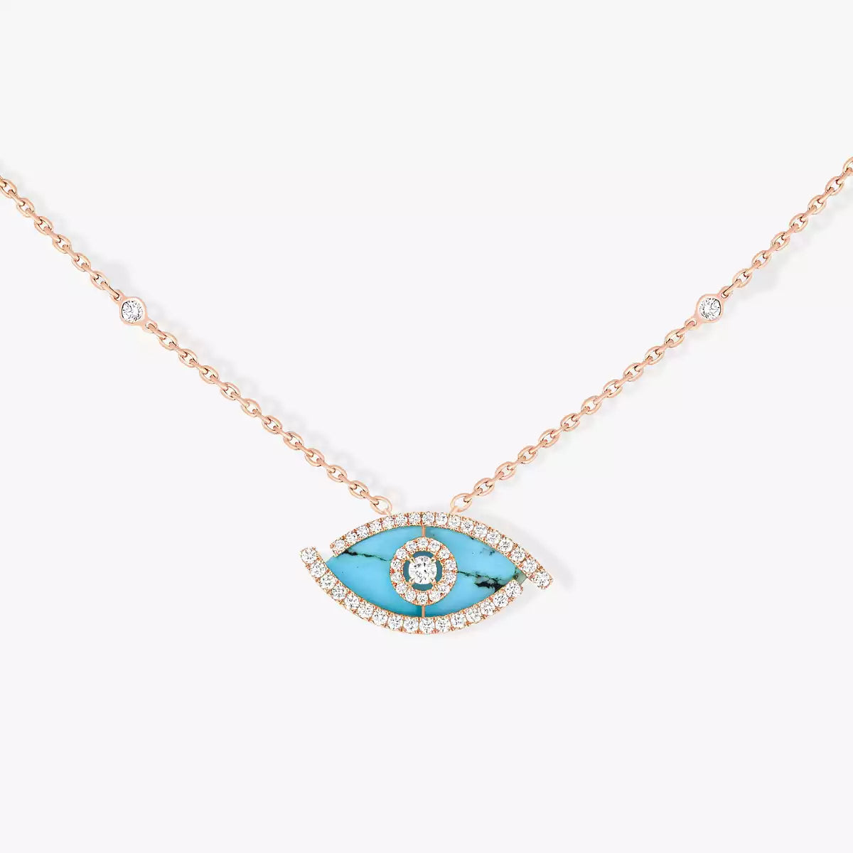 [OAK JURI]Lucky Eye Diamond Necklace in Rose Gold and Turquoise