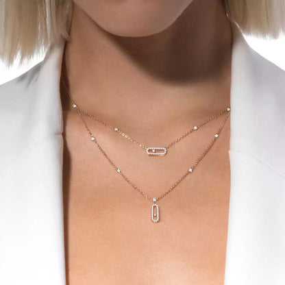 [OAK JURI]2 Rows Rose Gold Diamond Pave_ Necklace Move Uno