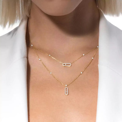 [OAK JURI]2 Rows Rose Gold Diamond Pave_ Necklace Move Uno