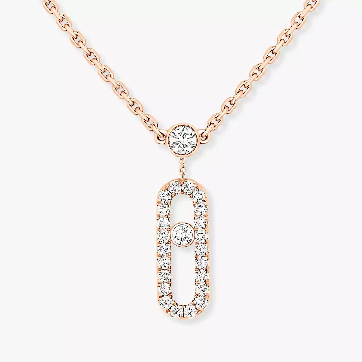 [OAK JURI]2 Rows Rose Gold Diamond Pave_ Necklace Move Uno