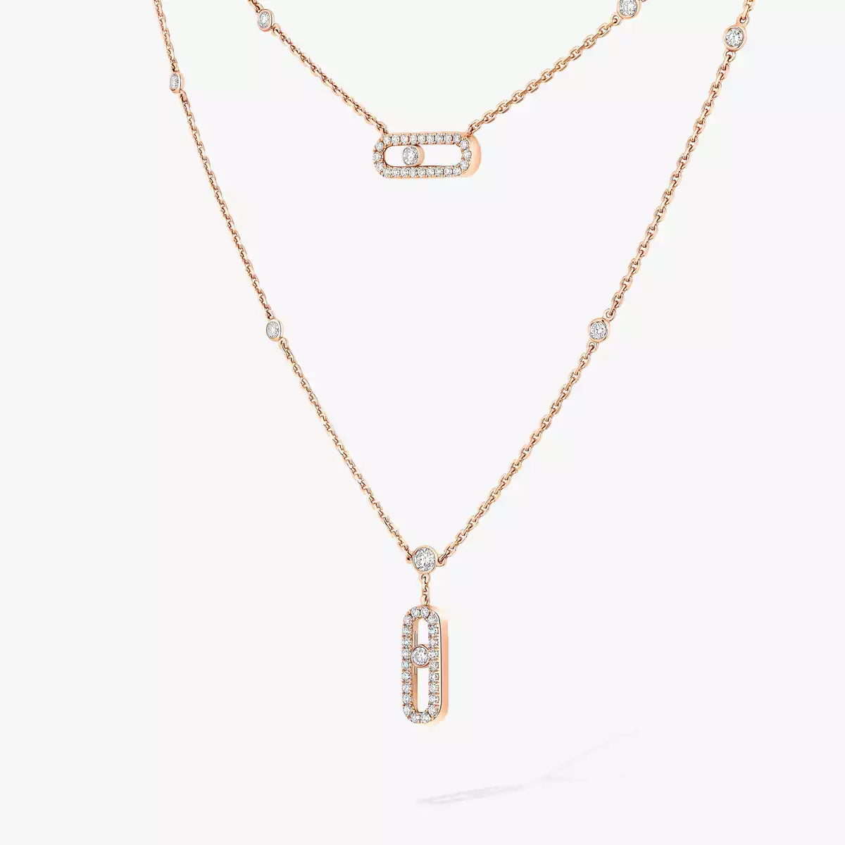[OAK JURI]2 Rows Rose Gold Diamond Pave_ Necklace Move Uno