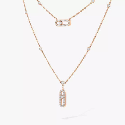 [OAK JURI]2 Rows Rose Gold Diamond Pave_ Necklace Move Uno