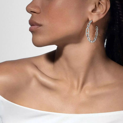 [[OAK JURI]Move Link Diamond Hoop Earrings