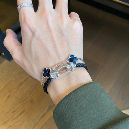 [OAK JURI]CLOVER 5 MOTIF PIETERSITE SILVER BRACELET