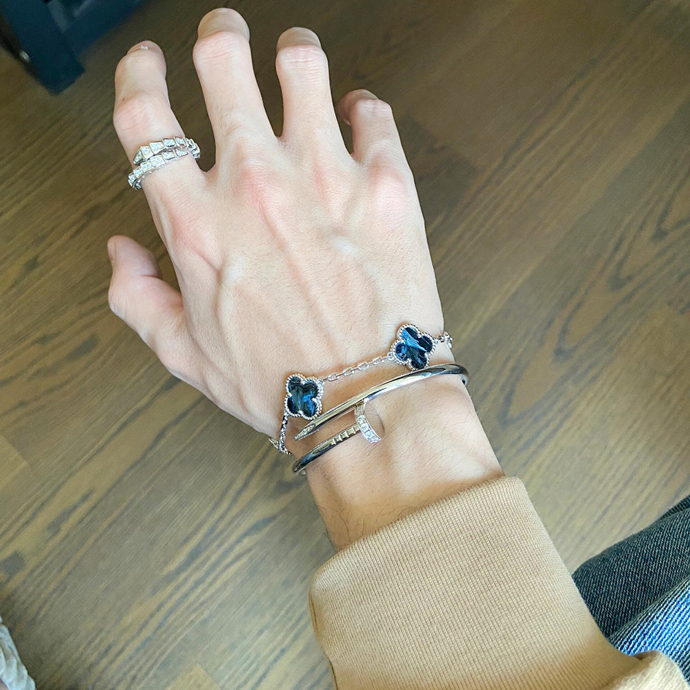 [OAK JURI]CLOVER 5 MOTIF PIETERSITE SILVER BRACELET