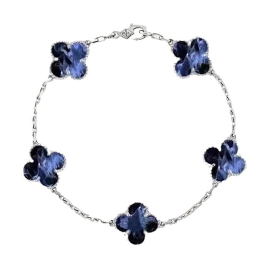 [OAK JURI]CLOVER 5 MOTIF PIETERSITE SILVER BRACELET