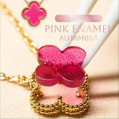 [OAK JURI] CLOVER 1 MOTIFS PINK ENAMEL NECKLACE