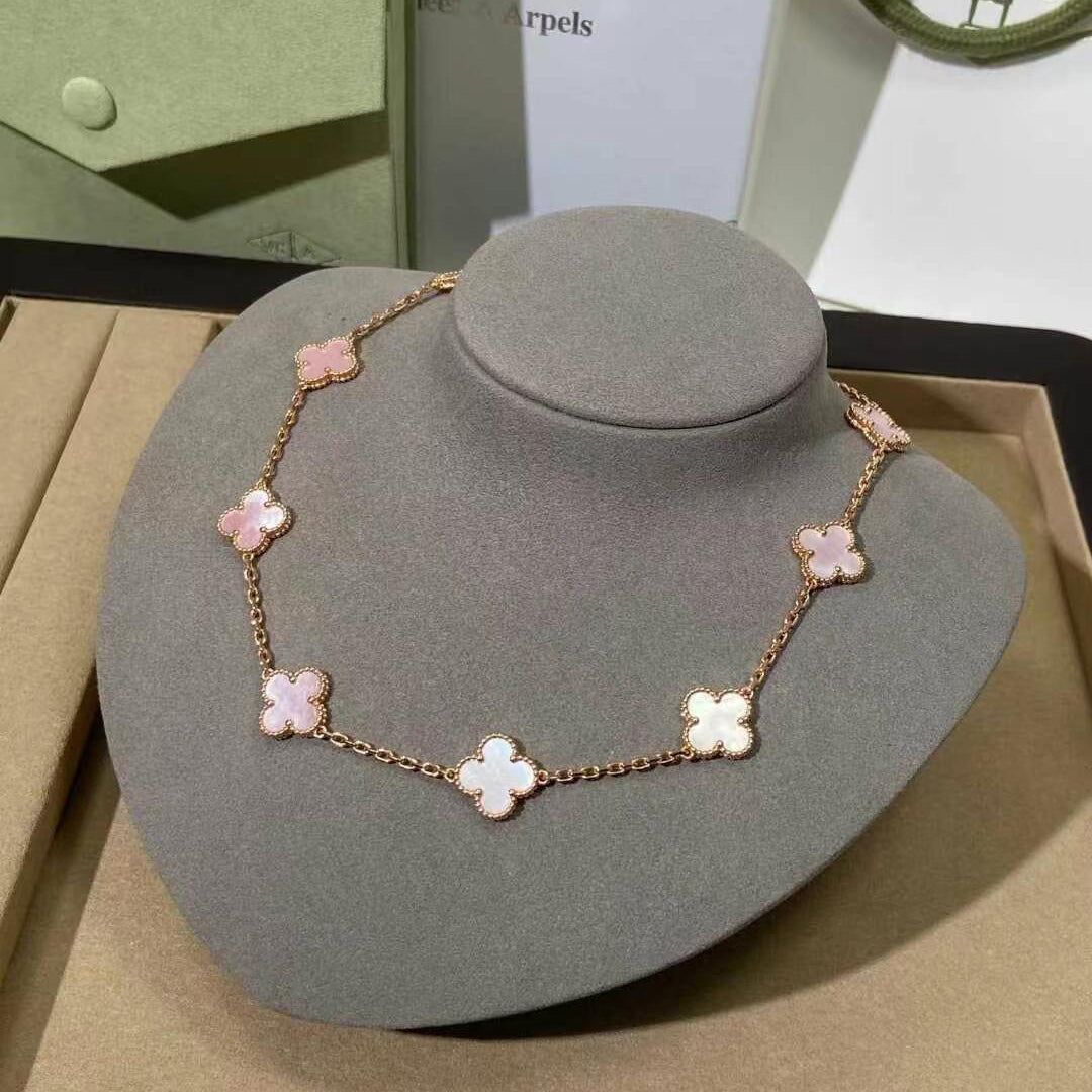 [OAK JURI]CLOVER 10 MOTIFS PINK MOP NECKLACE