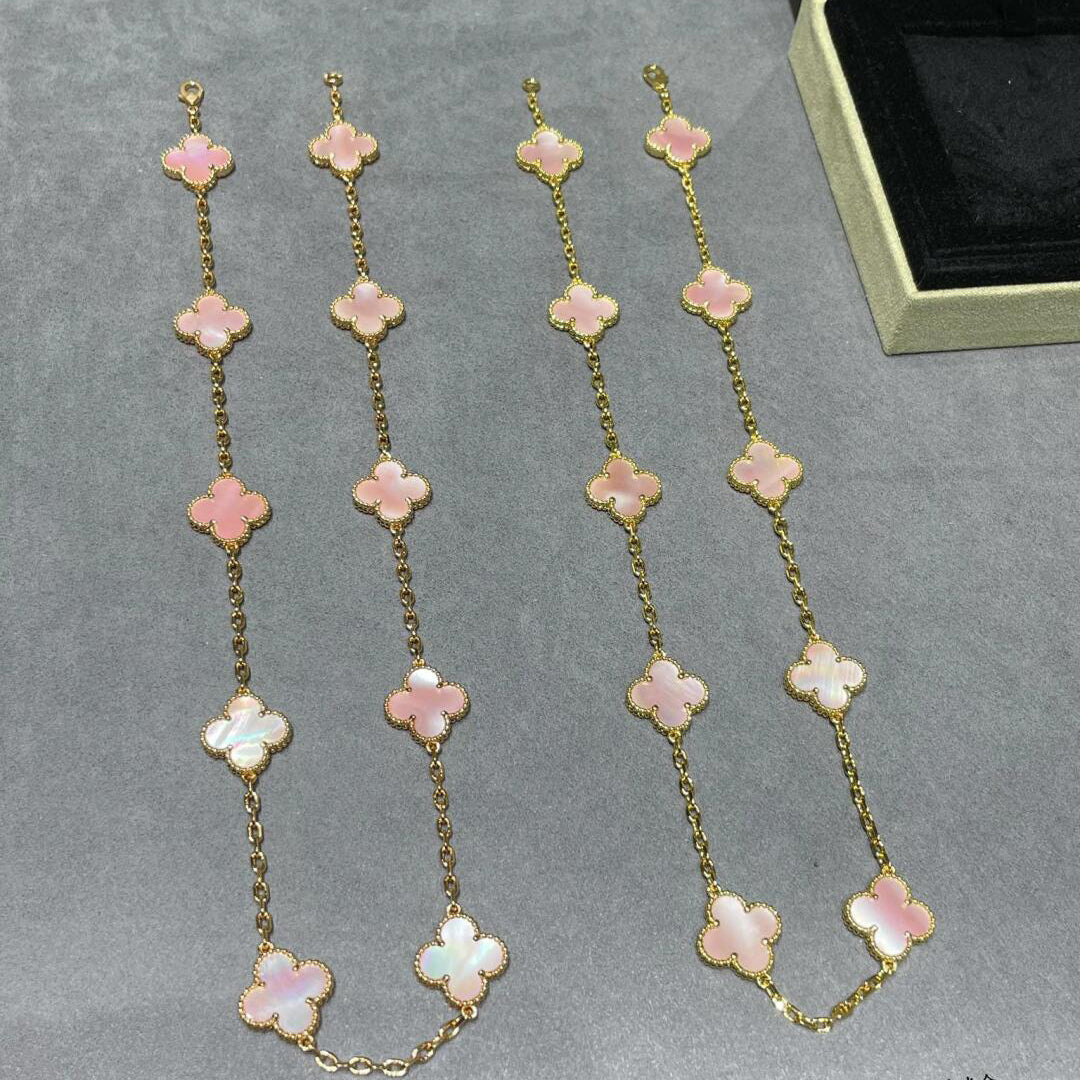 [OAK JURI]CLOVER 10 MOTIFS PINK MOP NECKLACE