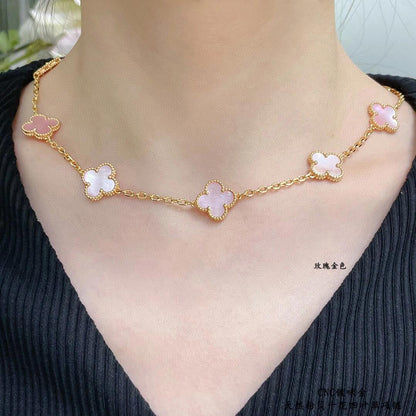 [OAK JURI]CLOVER 10 MOTIFS PINK MOP NECKLACE