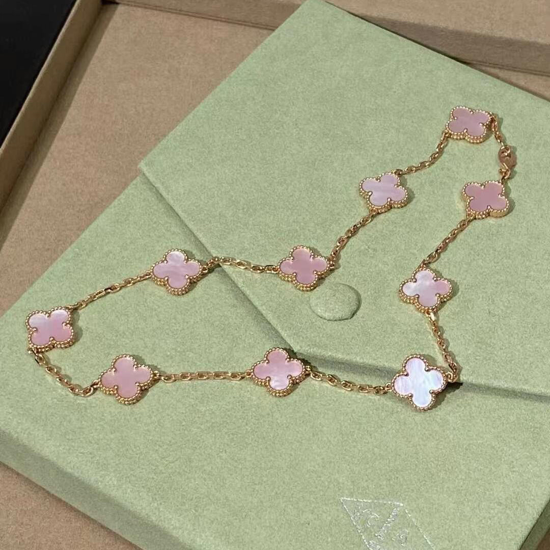 [OAK JURI]CLOVER 10 MOTIFS PINK MOP NECKLACE