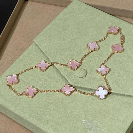 [OAK JURI]CLOVER 10 MOTIFS PINK MOP NECKLACE