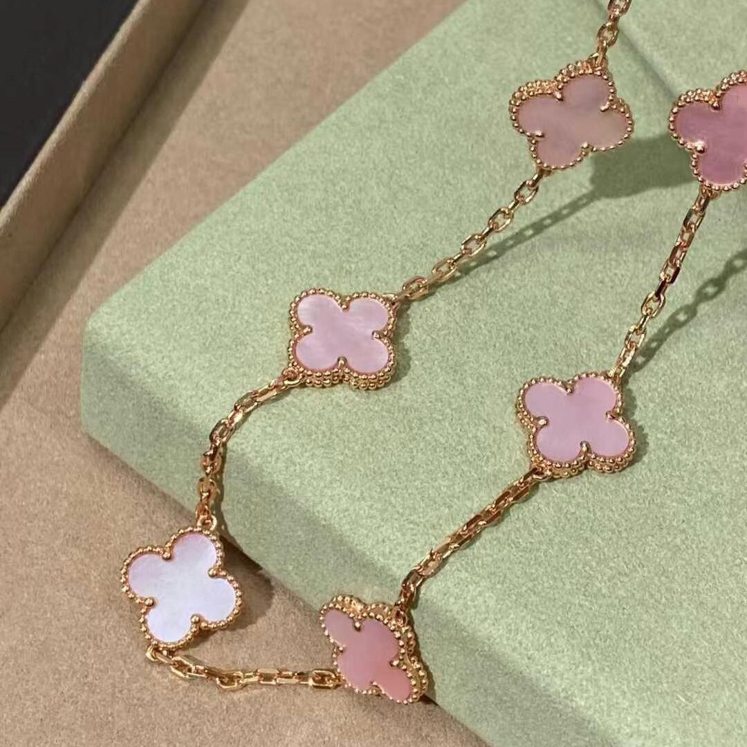 [OAK JURI]CLOVER 10 MOTIFS PINK MOP NECKLACE