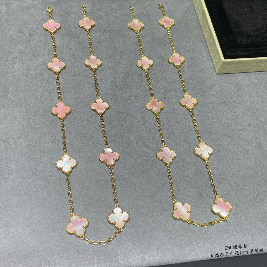 [OAK JURI]CLOVER 10 MOTIFS PINK MOP NECKLACE