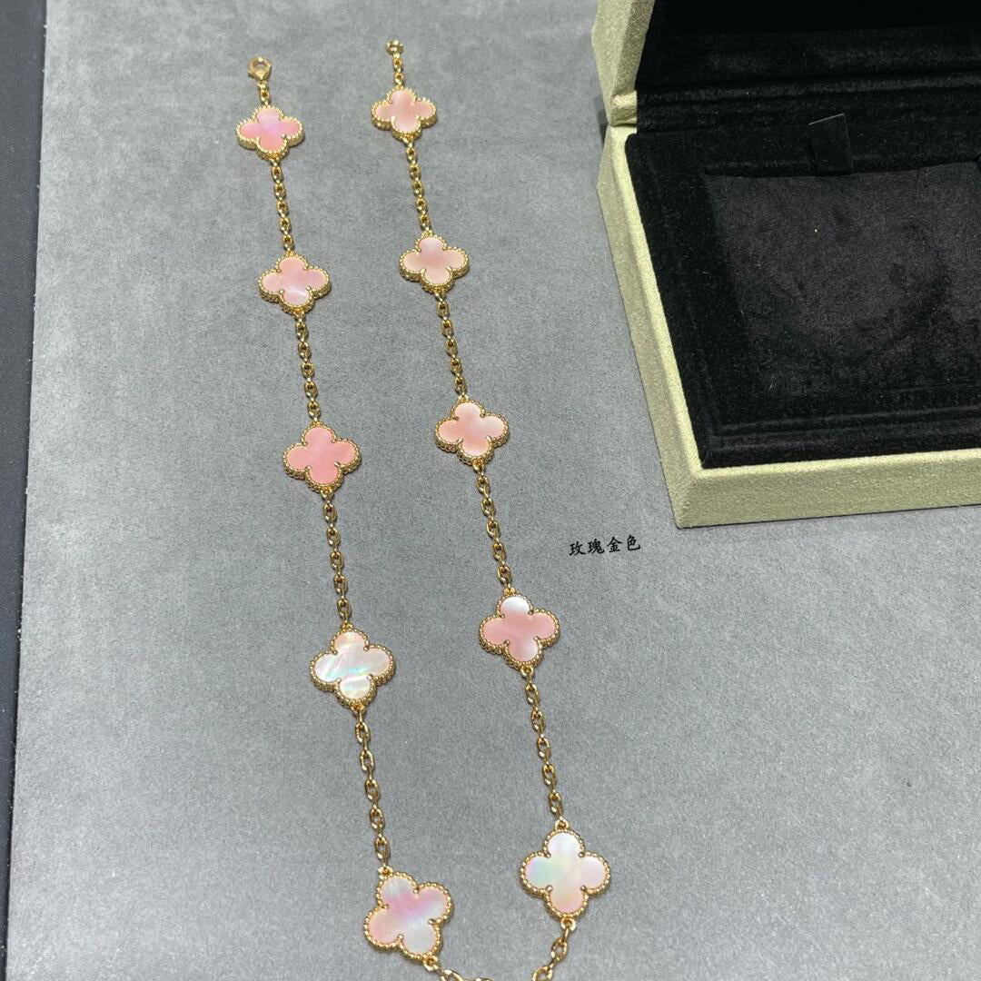 [OAK JURI]CLOVER 10 MOTIFS PINK MOP NECKLACE