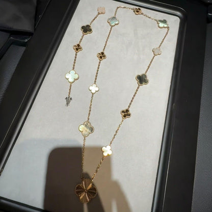 [OAK JURI]DETACHABLE CLOVER 15(11+4) FLOWER ROSE GOLD NECKLACE SET