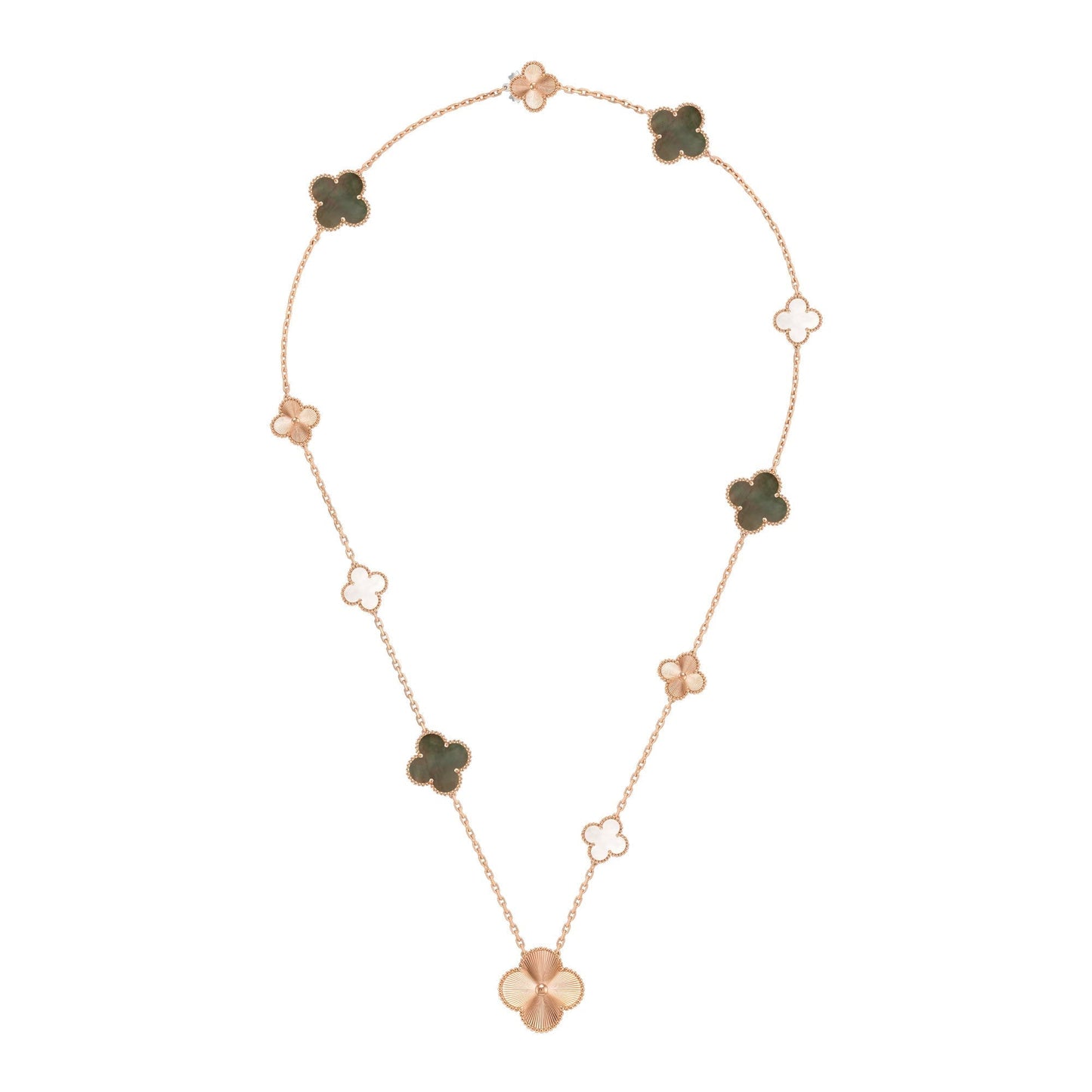 [OAK JURI]DETACHABLE CLOVER 15(11+4) FLOWER ROSE GOLD NECKLACE SET