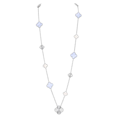 [OAK JURI]DETACHABLE CLOVER 15(11+4) FLOWER SILVER NECKLACE SET