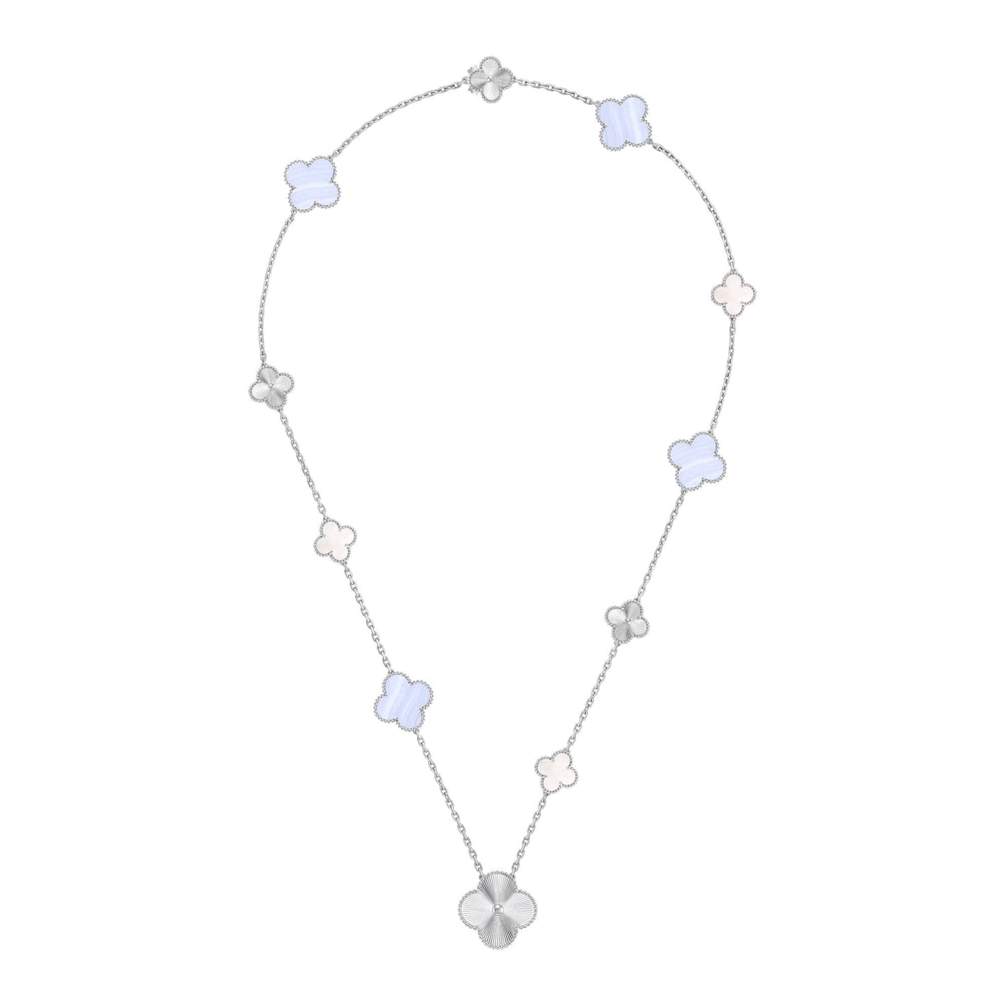 [OAK JURI]DETACHABLE CLOVER 15(11+4) FLOWER SILVER NECKLACE SET