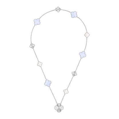 [OAK JURI]DETACHABLE CLOVER 15(11+4) FLOWER SILVER NECKLACE SET