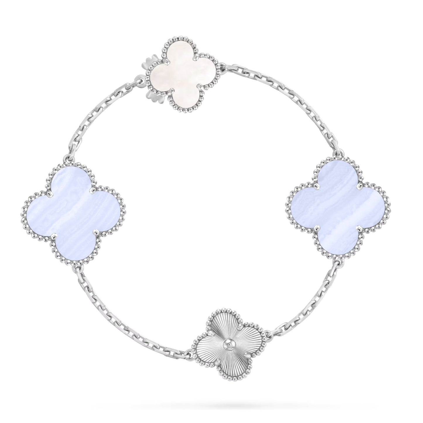 [OAK JURI]DETACHABLE CLOVER 15(11+4) FLOWER SILVER NECKLACE SET