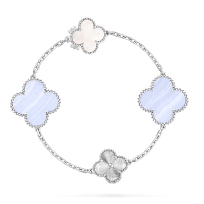 [OAK JURI]DETACHABLE CLOVER 15(11+4) FLOWER SILVER NECKLACE SET