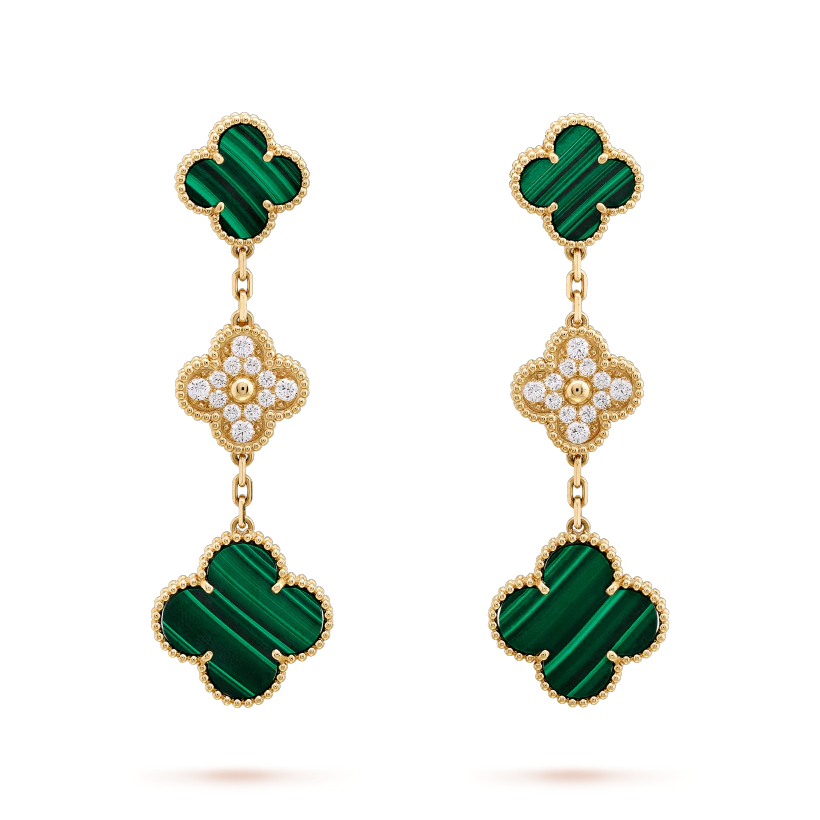 [OAK JURI]CLOVER EARRINGS GOLD MALACHITE DIAMOND 3 MOTIF