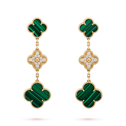 [OAK JURI]CLOVER EARRINGS GOLD MALACHITE DIAMOND 3 MOTIF