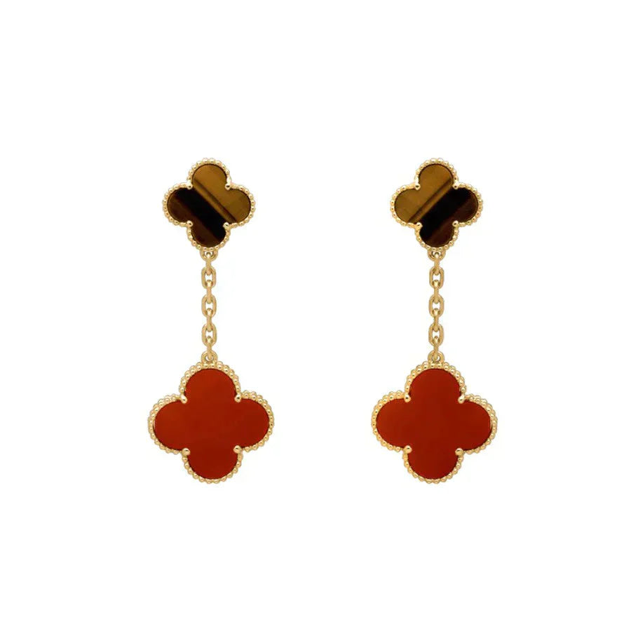 [OAK JURI]CLOVER  2 MOTIF  TIGER EYE CARNELIAN EARRINGS