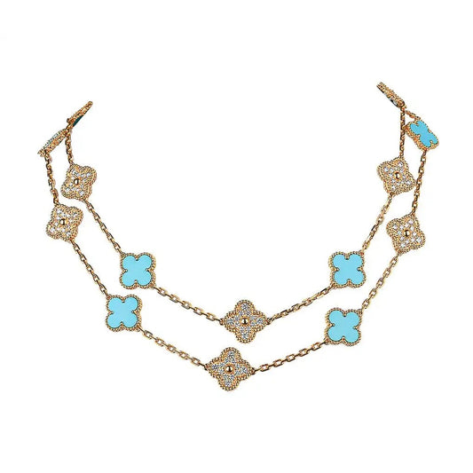 [OAK JURI]CLOVER 20 MOTIFS TURQUOISE DIAMOND NECKLACE